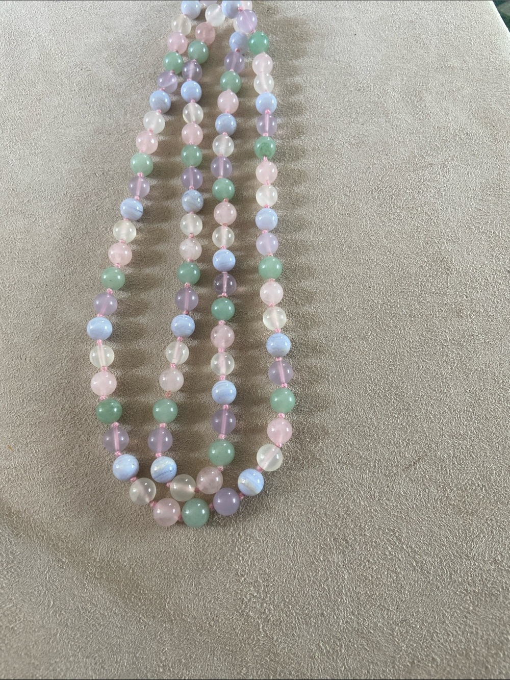 Vintage Multicolored Semi-Precious Stones Bead Necklace 27" Long